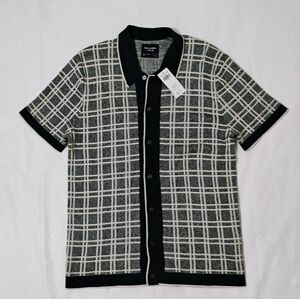 Mens Abercrombie & Fitch Tipped Button-Through Sweater Polo Shirt Size Small-NWT